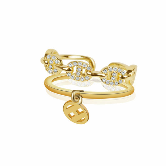 JONAYUOV 18k Gold Plated Cubic Zirconia Adjustable Open Ring Women Gold C