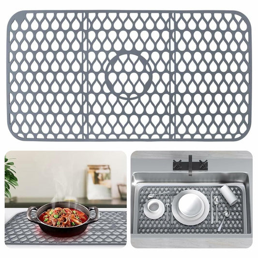 YIRAYUETT Silicone Non-Slip Kitchen Sink Grid Mat 25.9x13.7 Gray