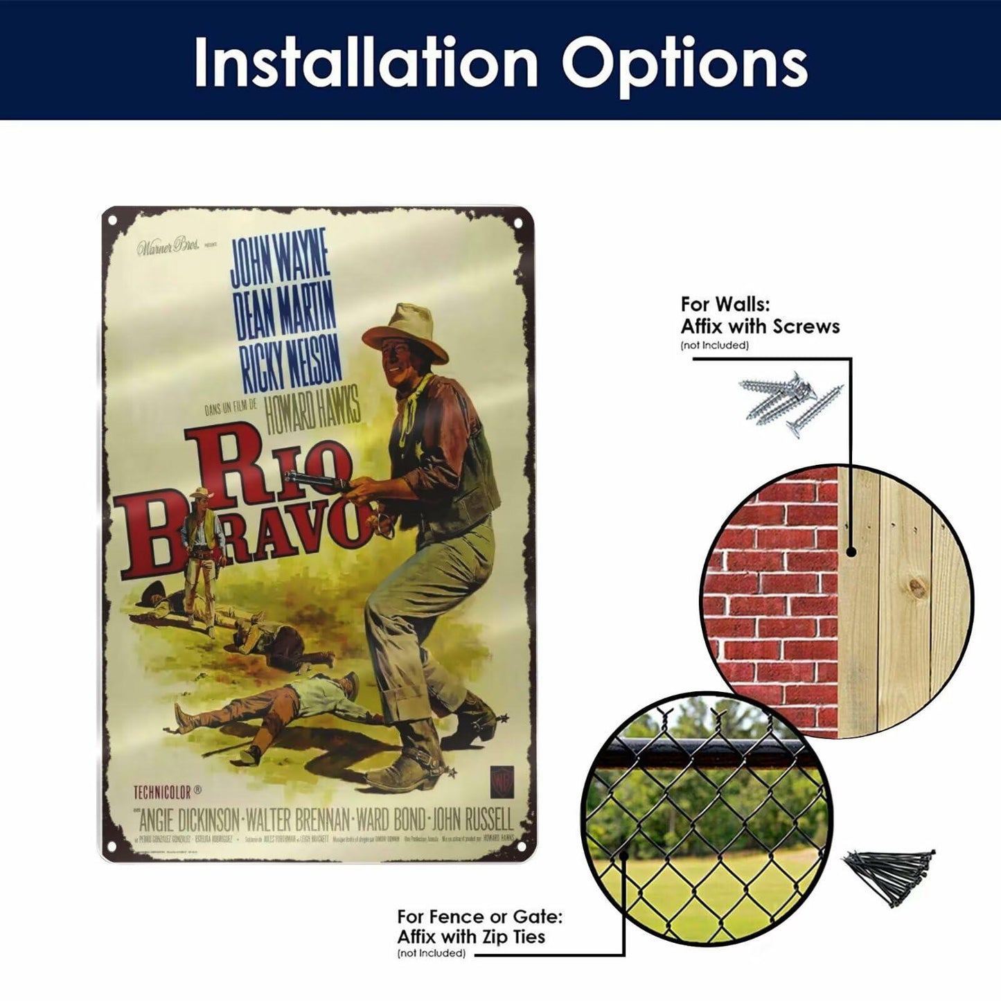 GCOCL Western Cowboy Vintage Movie Poster Metal Tin Sign Red 8x12 Inches