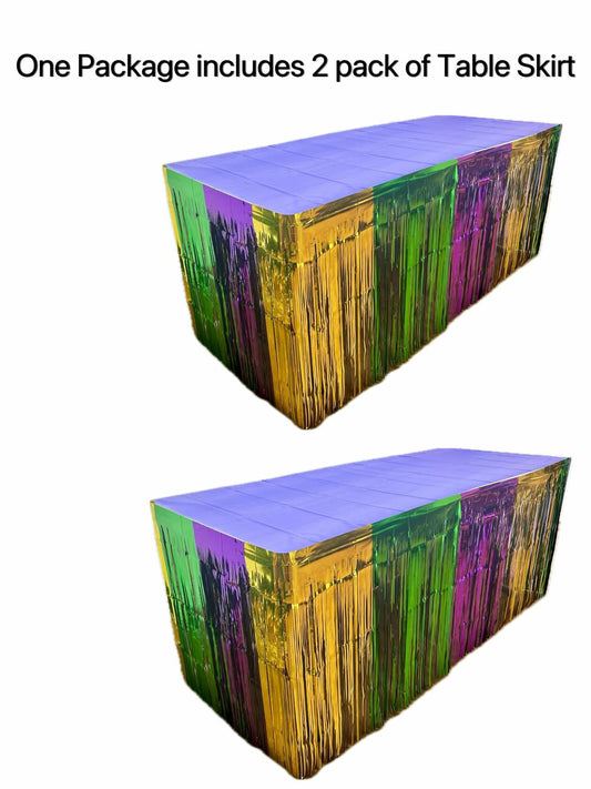 GiftExpress 2-Pack Mardi Gras Metallic Fringe Table Skirts Purple Foil Fringe