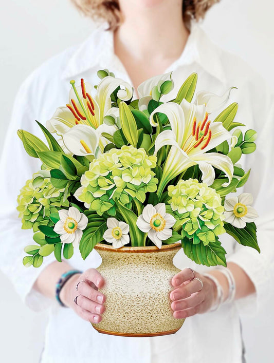 Freshcut Paper 3D Pop Up Card Ivory & Sage 12" Forever Flower Bouquet