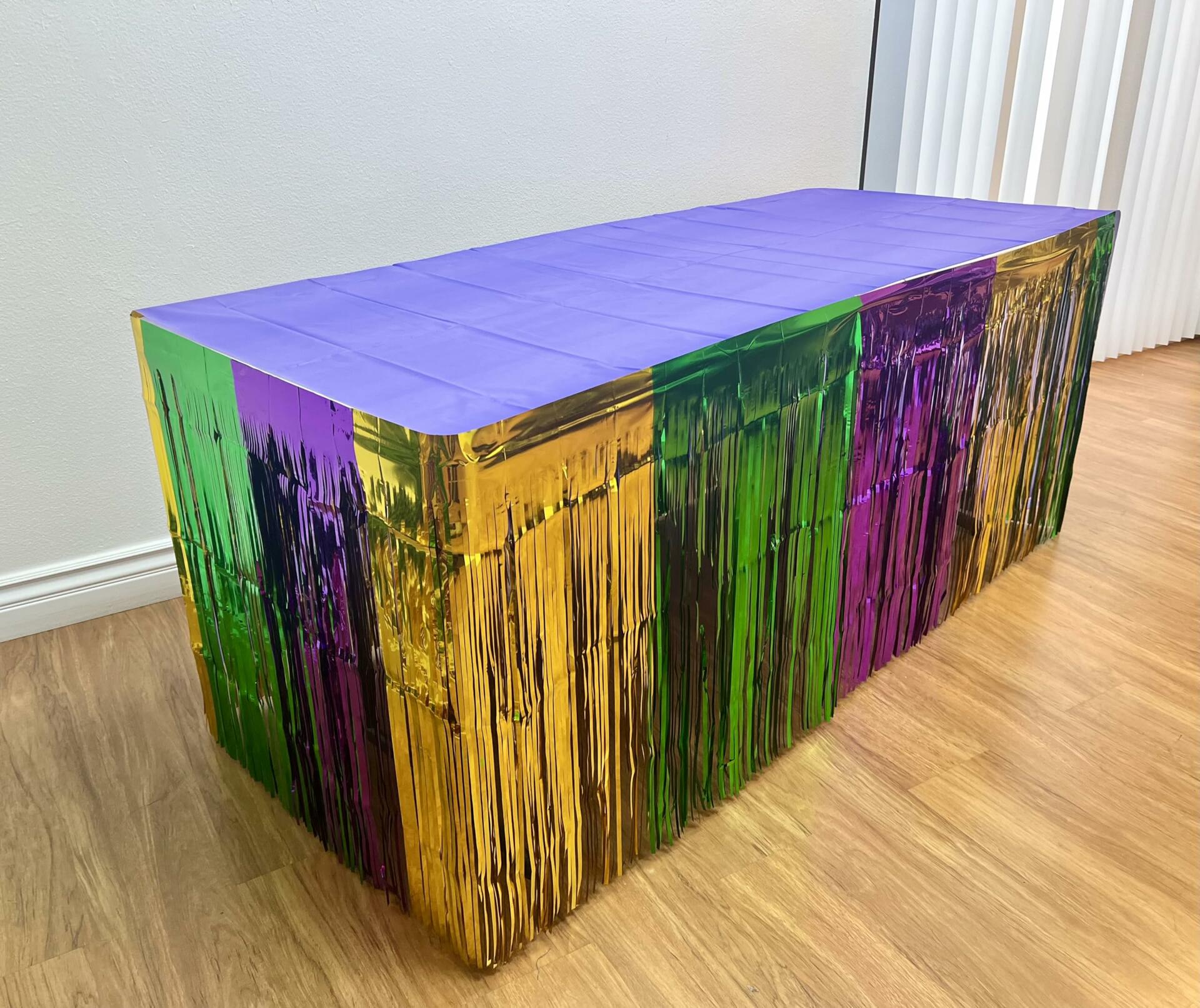 GiftExpress 2-Pack Mardi Gras Metallic Fringe Table Skirts Purple Foil Fringe