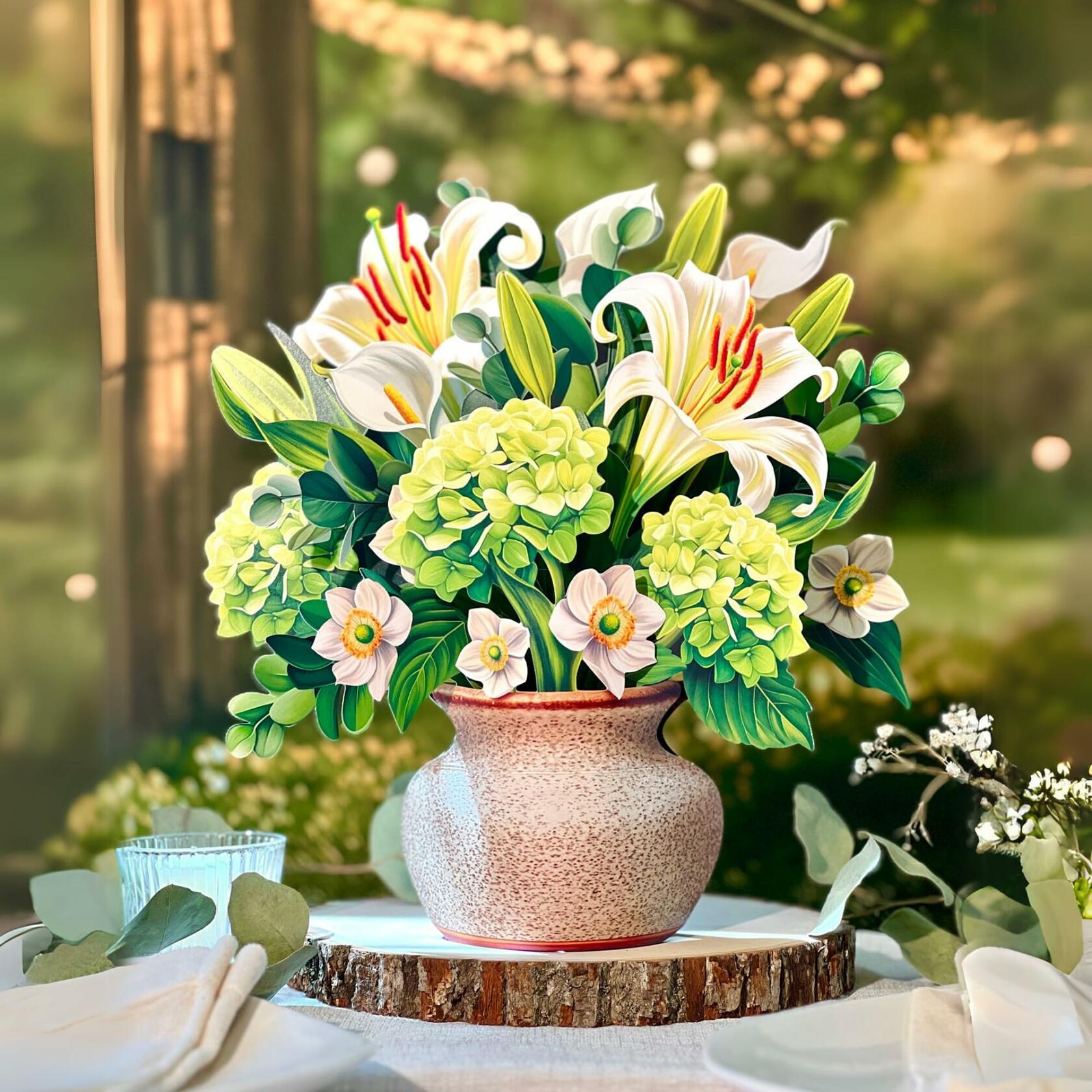 Freshcut Paper 3D Pop Up Card Ivory & Sage 12" Forever Flower Bouquet