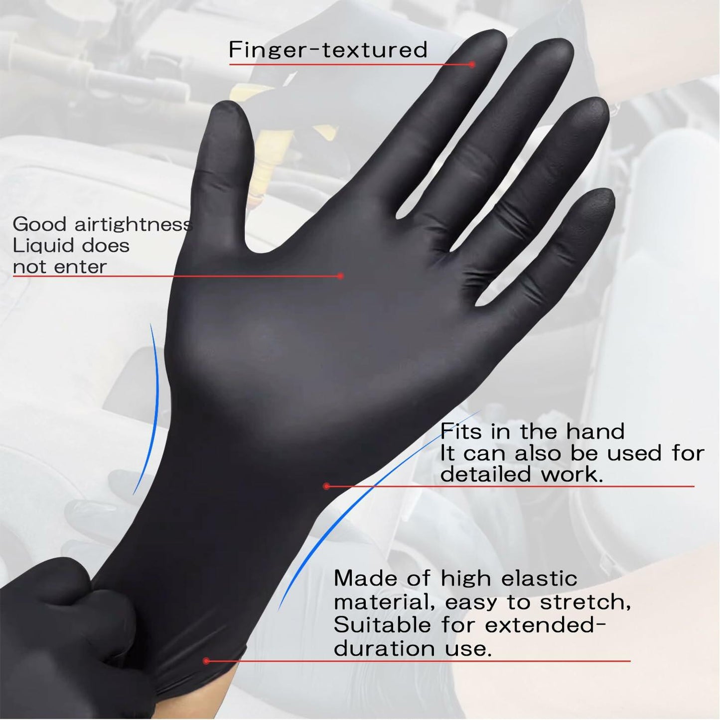 SANYU Nitrile Gloves Powder-Free Latex-Free Food Safe Black 100ct Size L