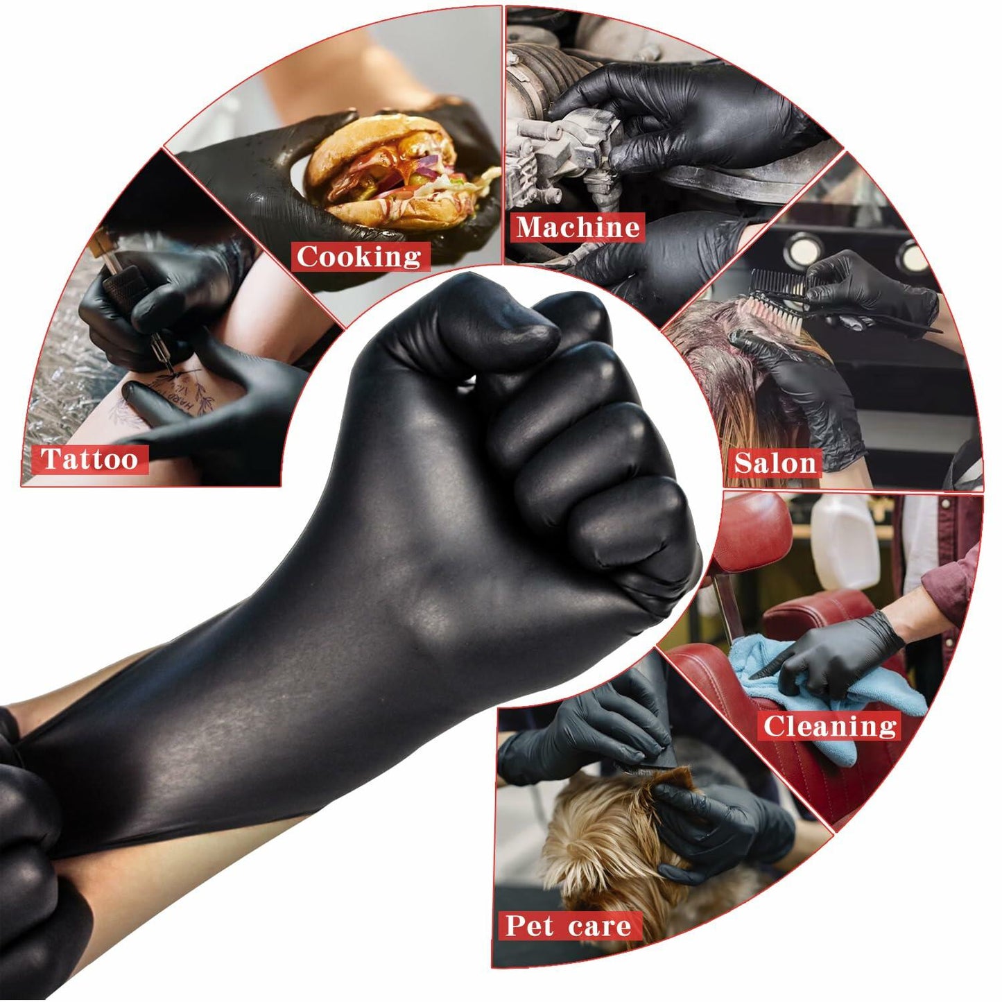 SANYU Nitrile Gloves Powder-Free Latex-Free Food Safe Black 100ct Size L