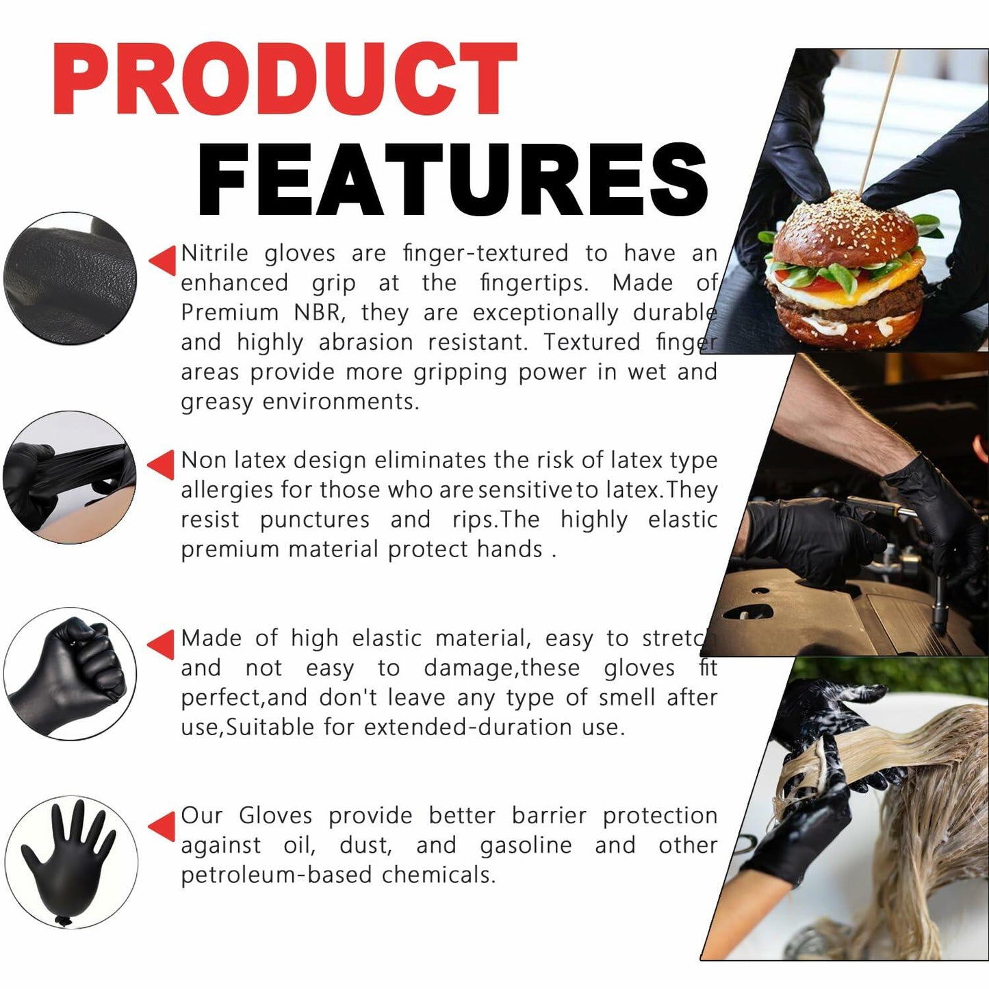 SANYU Nitrile Gloves Powder-Free Latex-Free Food Safe Black 100ct Size L