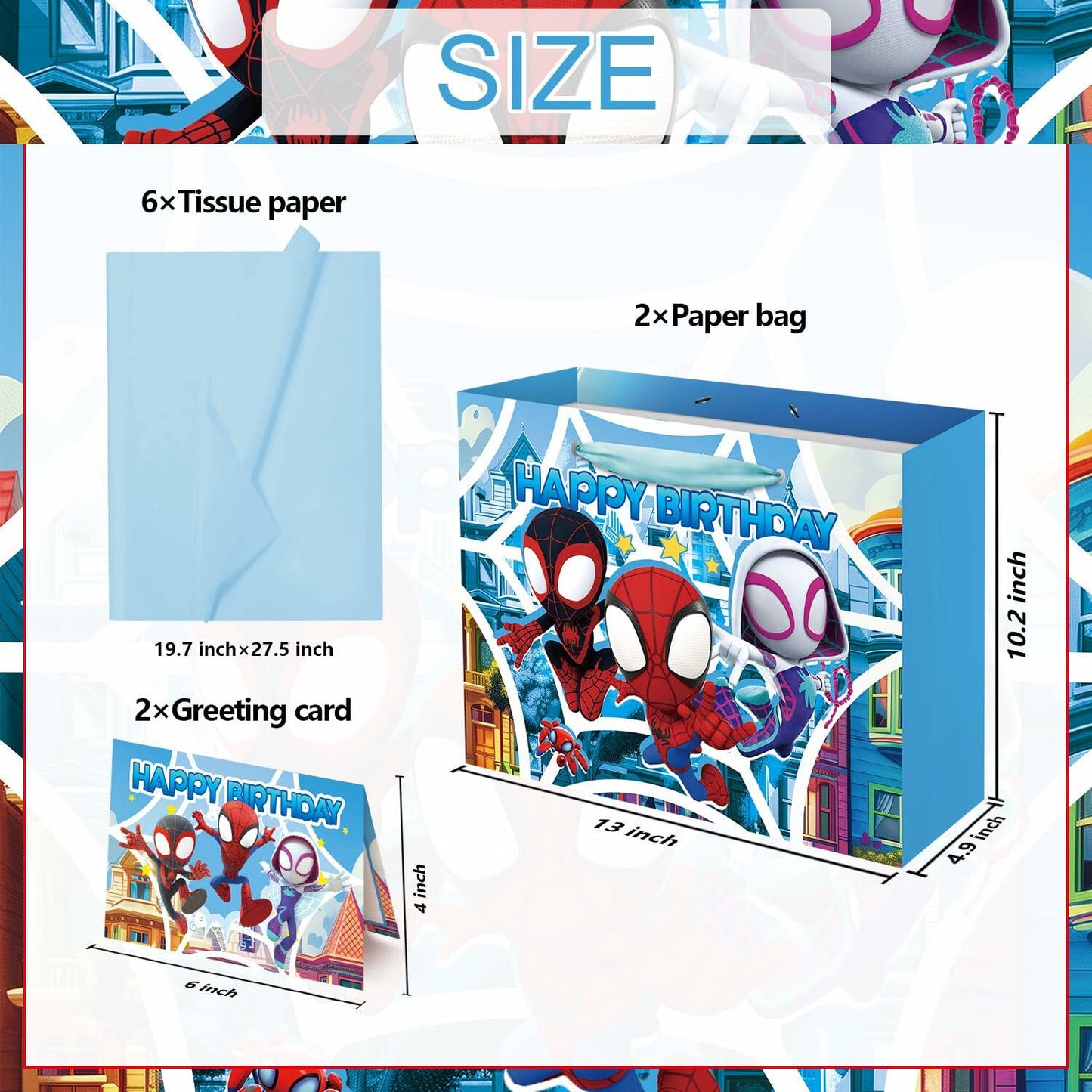 ZEZGERS 2PCS Spidey Gift Bag Set with Handle, Tissue Paper & Card - Multi