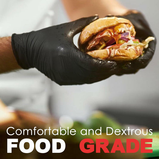 SANYU Nitrile Gloves Powder-Free Latex-Free Food Safe Black 100ct Size L