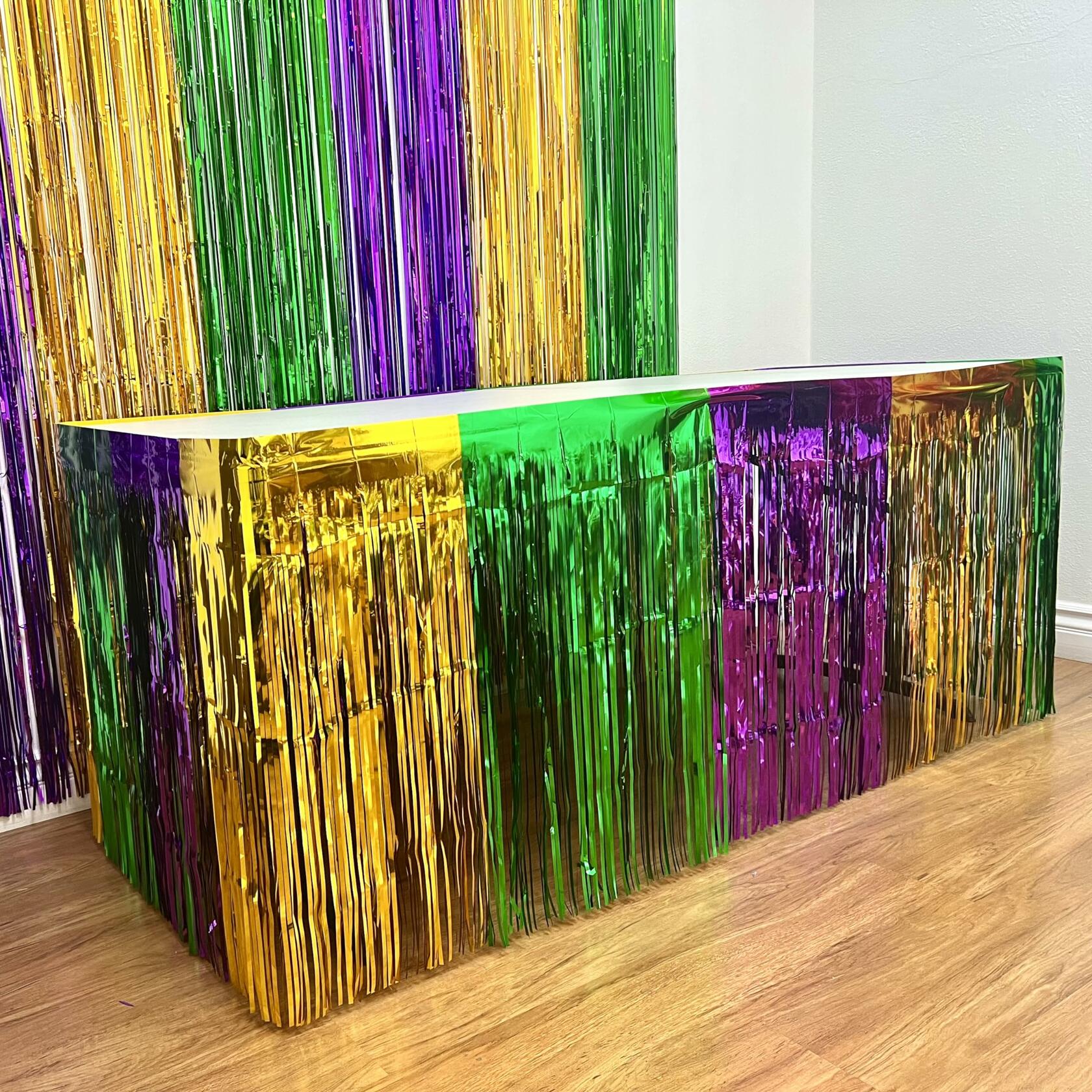 GiftExpress 2-Pack Mardi Gras Metallic Fringe Table Skirts Purple Foil Fringe