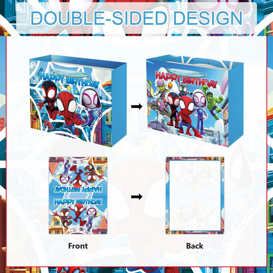 ZEZGERS 2PCS Spidey Gift Bag Set with Handle, Tissue Paper & Card - Multi