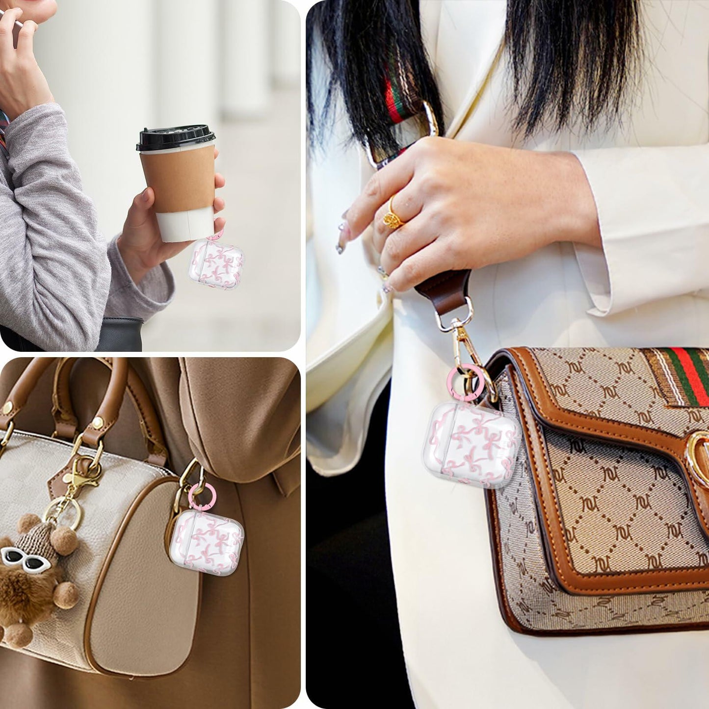 Reownest AirPods Pro 2 Case Soft Clear Bow Pattern Shockproof Keychain Cover