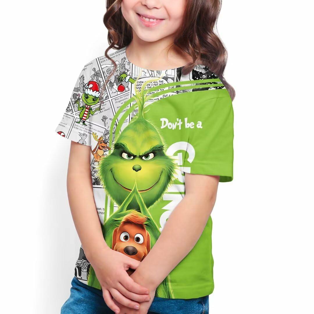 ZYQQT Christmas Cartoon Green T-Shirt Crew Neck Boys Girls Size XL