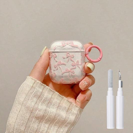 Reownest AirPods Pro 2 Case Soft Clear Bow Pattern Shockproof Keychain Cover