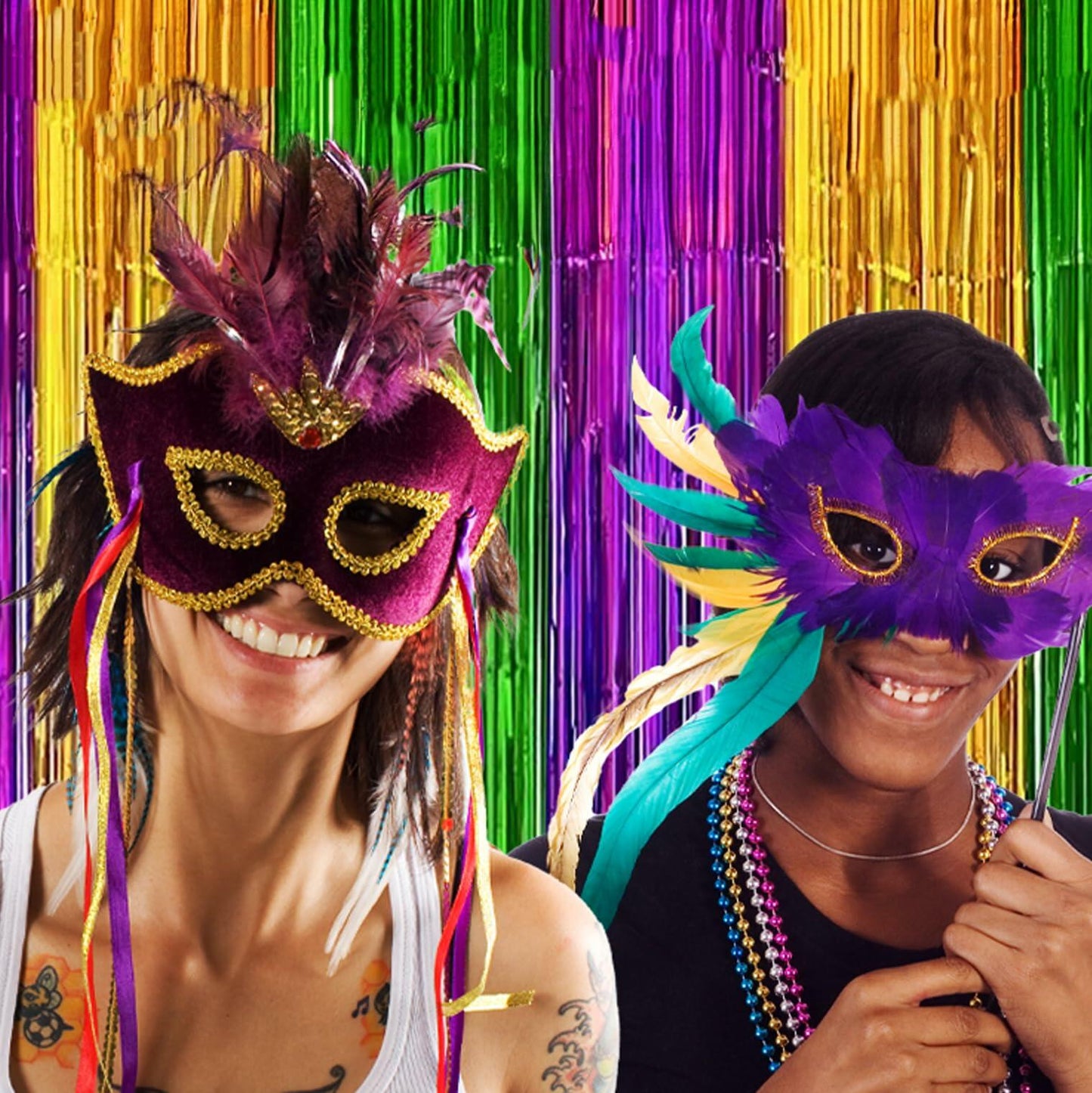 GiftExpress 2-Pack Mardi Gras Metallic Fringe Table Skirts Purple Foil Fringe