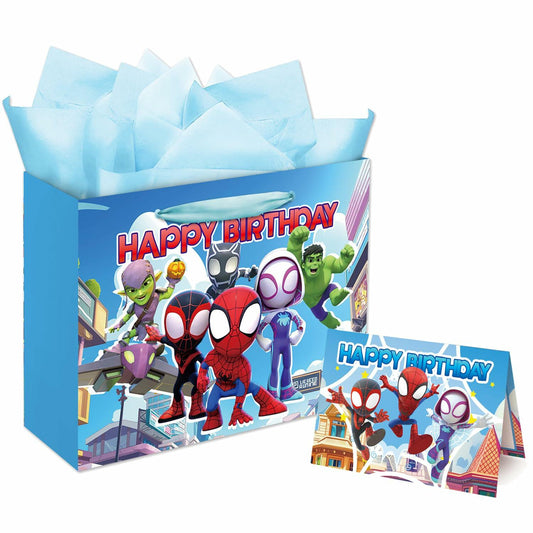 ZEZGERS Spidey Gift Bag w/ Handle Tissue Paper & Card Birthday Party