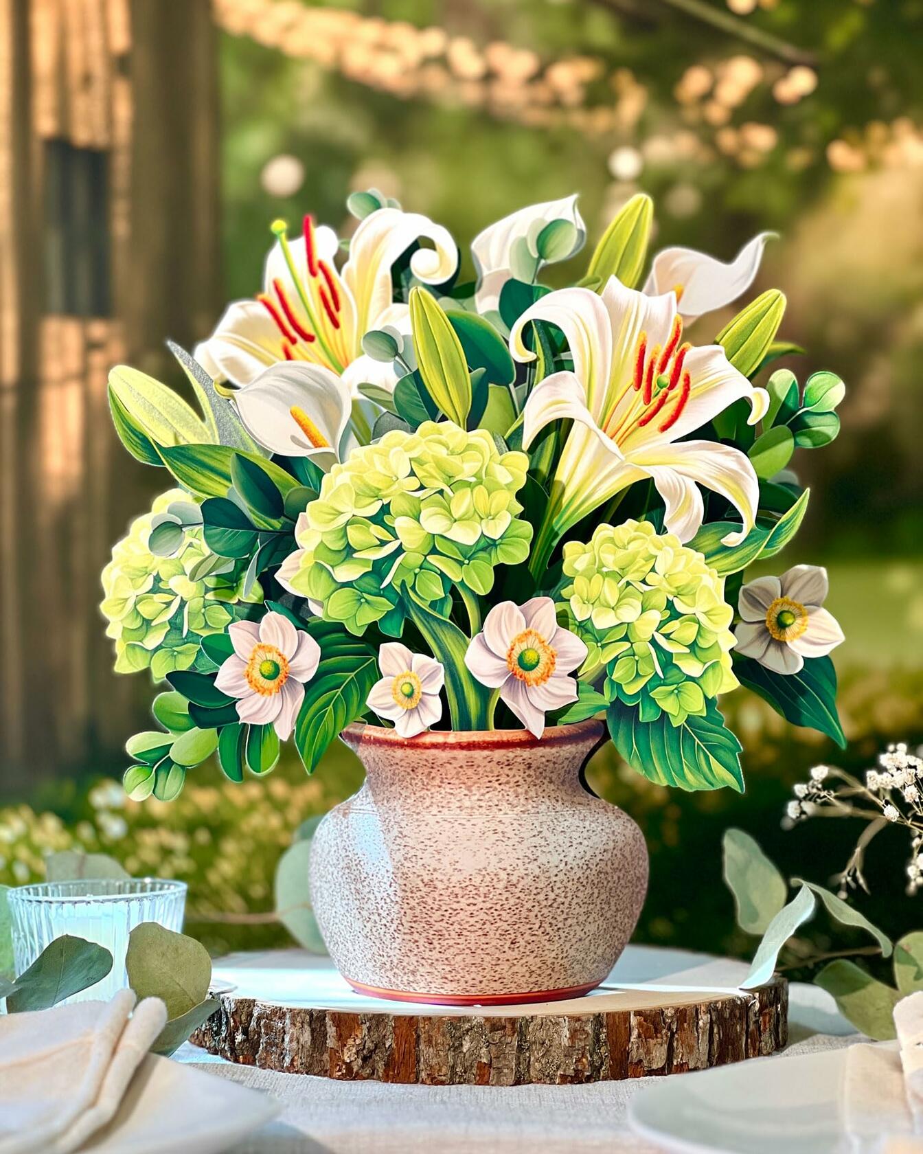 Freshcut Paper 3D Pop Up Card Ivory & Sage 12" Forever Flower Bouquet