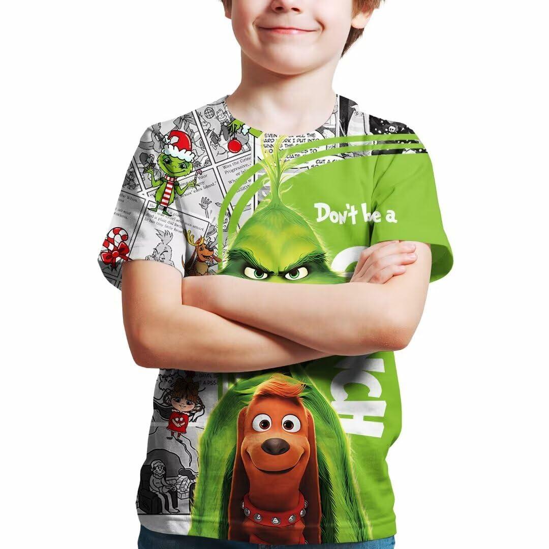 ZYQQT Christmas Cartoon Green T-Shirt Crew Neck Boys Girls Size XL