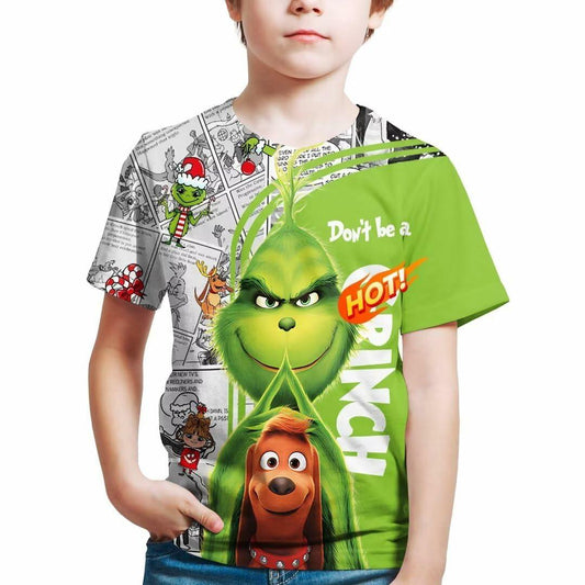 ZYQQT Christmas Cartoon Green T-Shirt Crew Neck Boys Girls Size XL