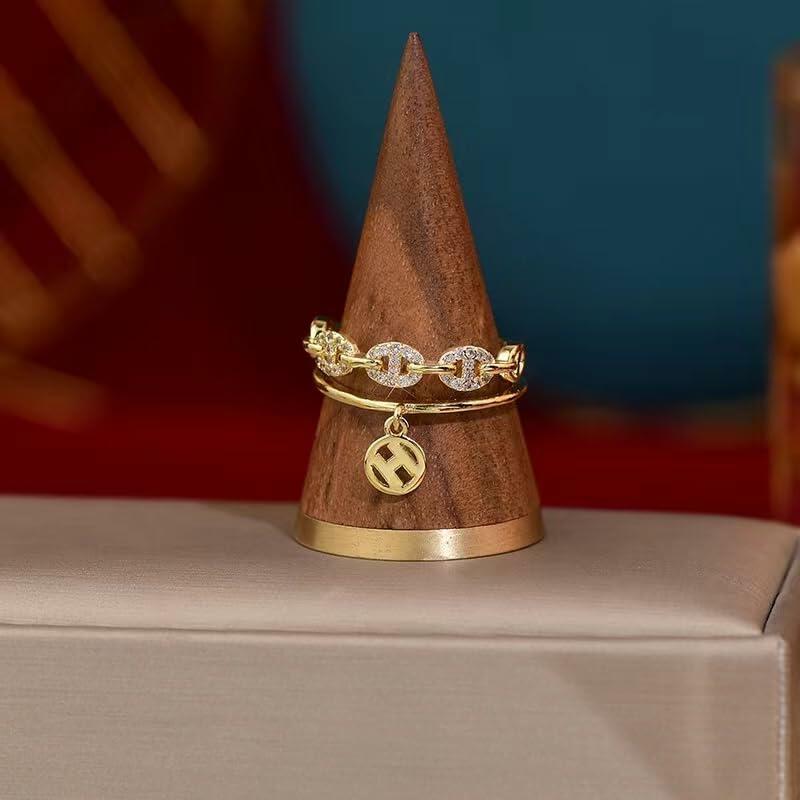 JONAYUOV 18k Gold Plated Cubic Zirconia Adjustable Open Ring Women Gold C