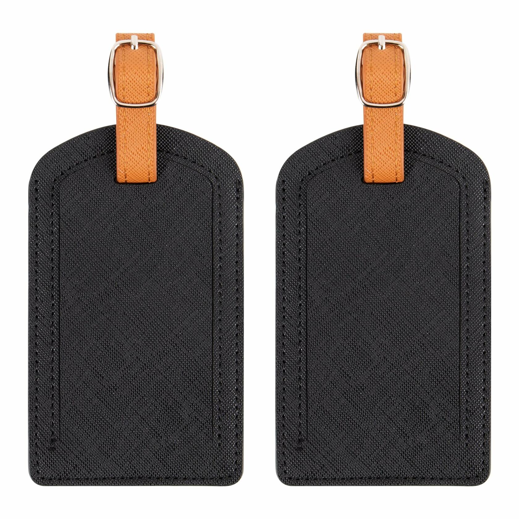 Adventure Goods Premium Colored Faux Leather Luggage Tags Black Pack of 2