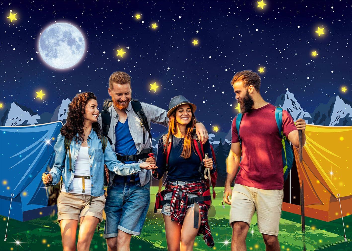 PGSWEER Camping Backdrop 7x5FT Blue Crepe Paper Campfire Mountain Banner