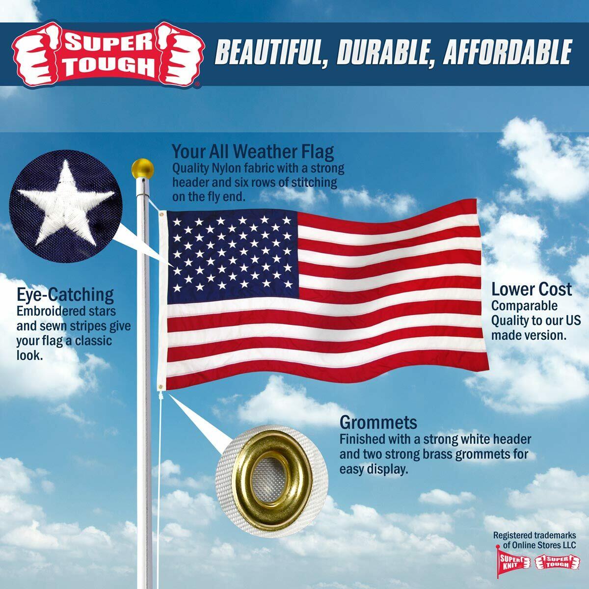 Super Tough 4ft x 6ft Sewn Nylon American Flag USA Stars Stripes
