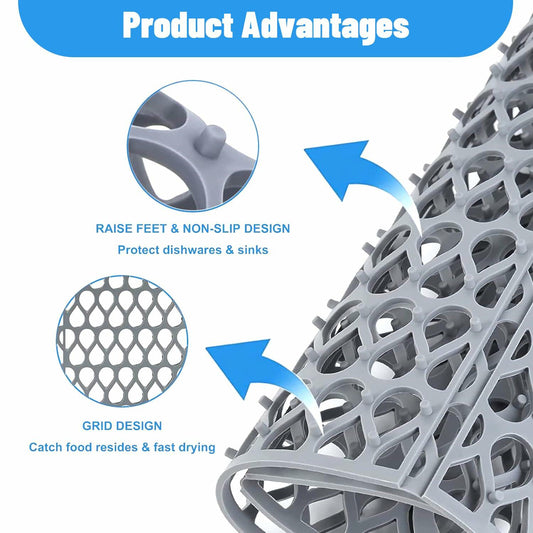 YIRAYUETT Silicone Non-Slip Kitchen Sink Grid Mat 25.9x13.7 Gray
