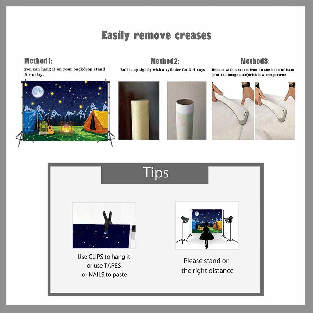 PGSWEER Camping Backdrop 7x5FT Blue Crepe Paper Campfire Mountain Banner