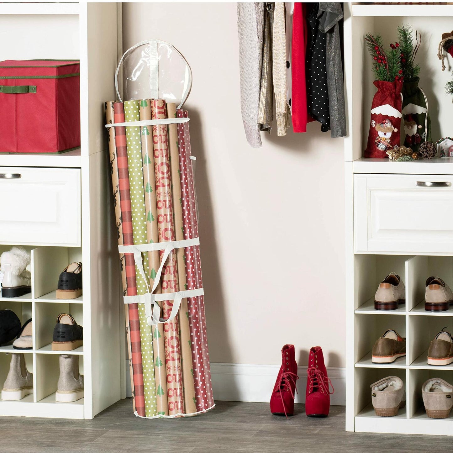 ZOBER Wrapping Paper Organizer 40in Waterproof Storage Holds 25 Rolls White