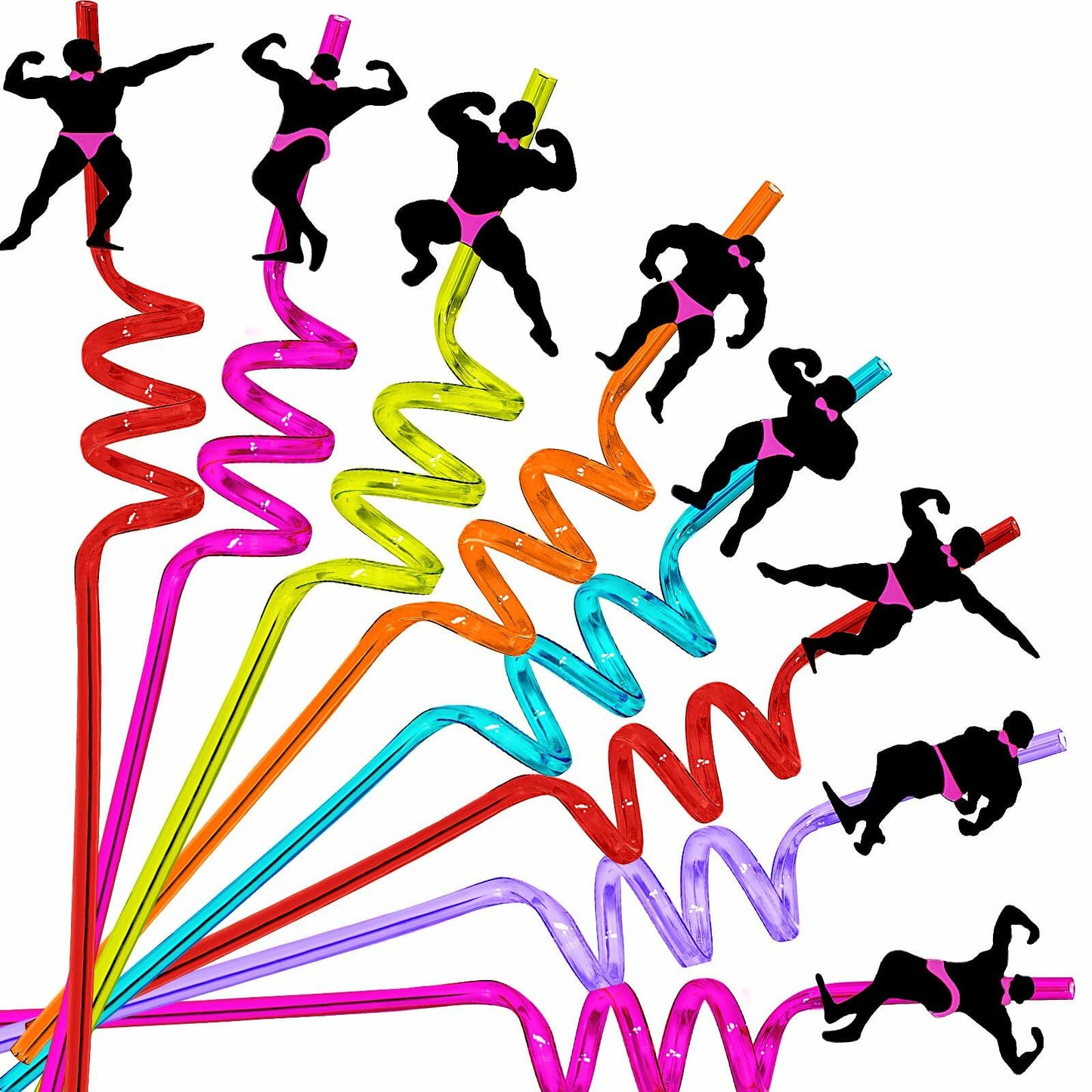 AYINOBY 24 Reusable Bachelorette Party Straws with 2 Cleaning Brushes Plastic