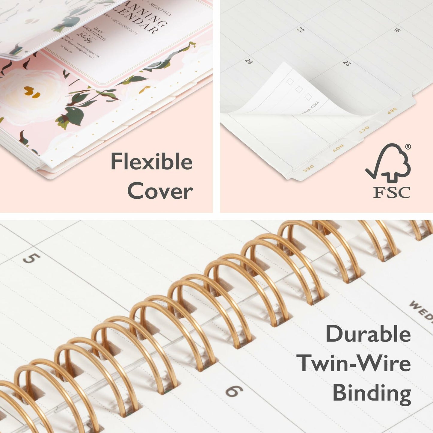 Blue Sky Day Designer Coming Up Roses Planner 2025 5x8 Safety Wirebound