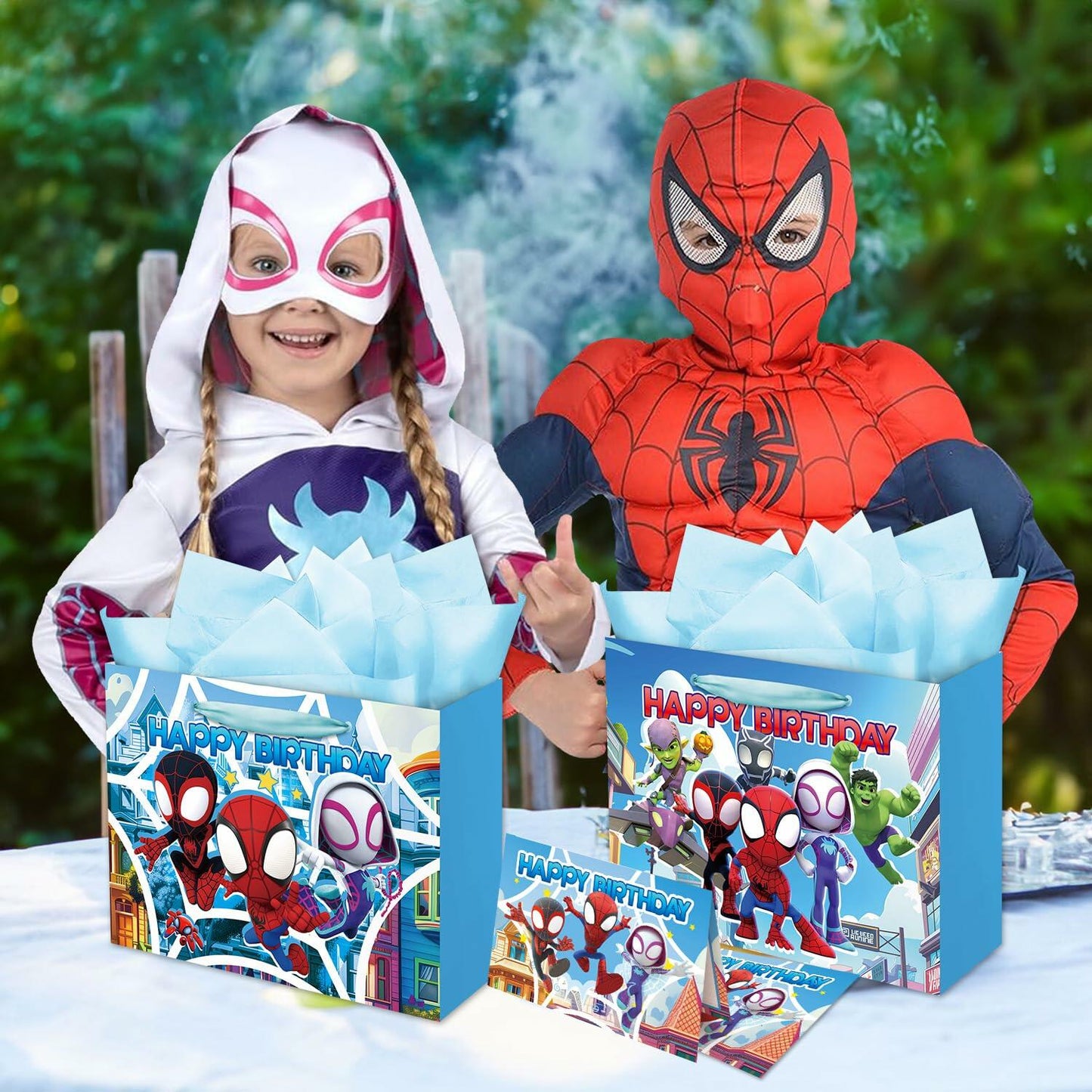 ZEZGERS 2PCS Spidey Gift Bag Set with Handle, Tissue Paper & Card - Multi
