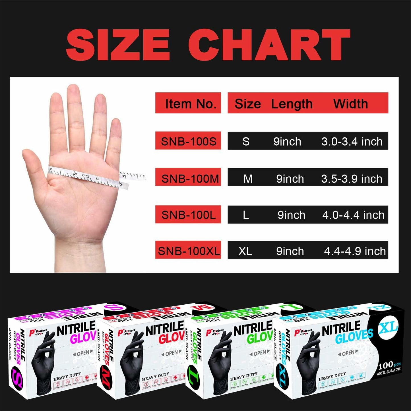 SANYU Nitrile Gloves Powder-Free Latex-Free Food Safe Black 100ct Size L