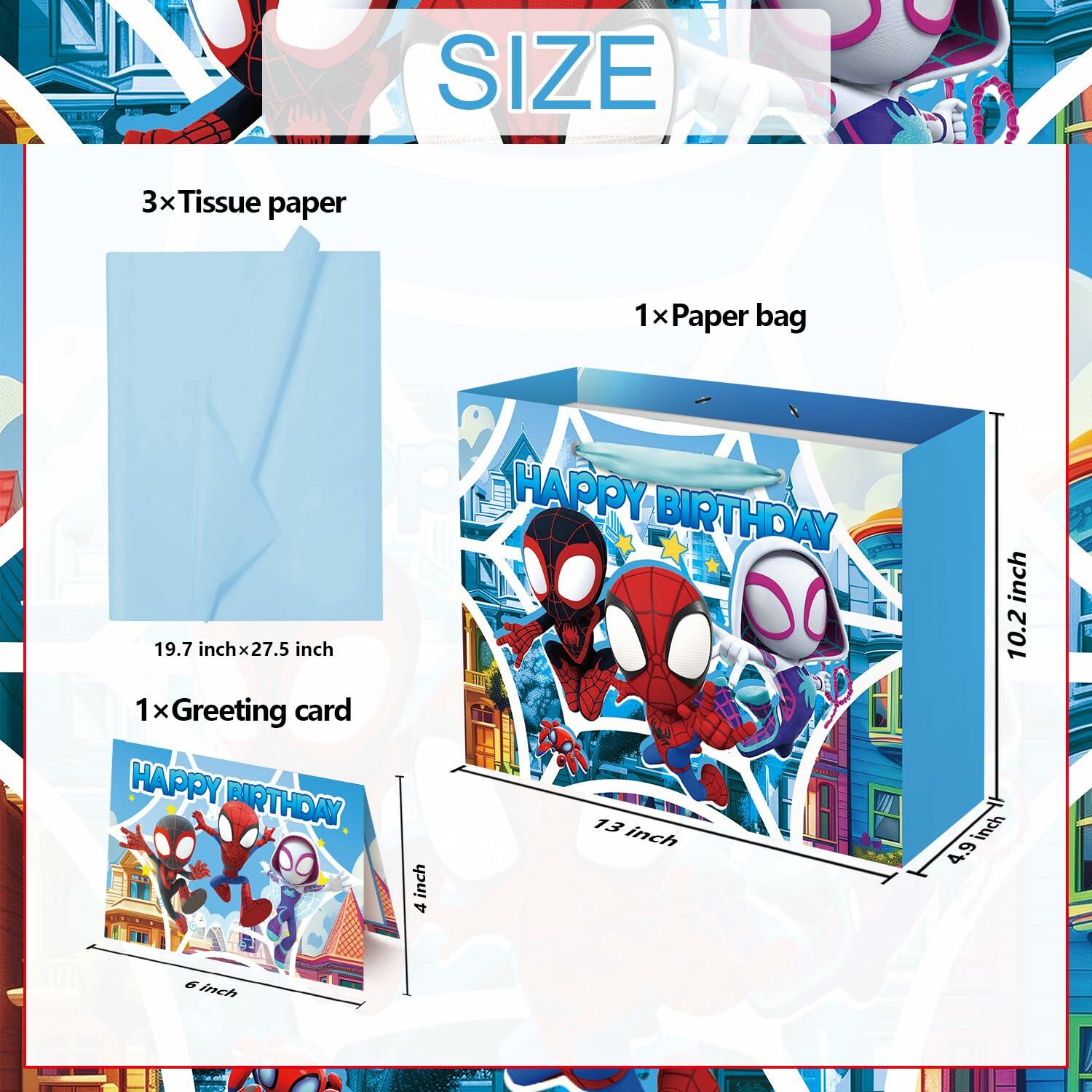 ZEZGERS Spidey Gift Bag w/ Handle Tissue Paper & Card Birthday Party
