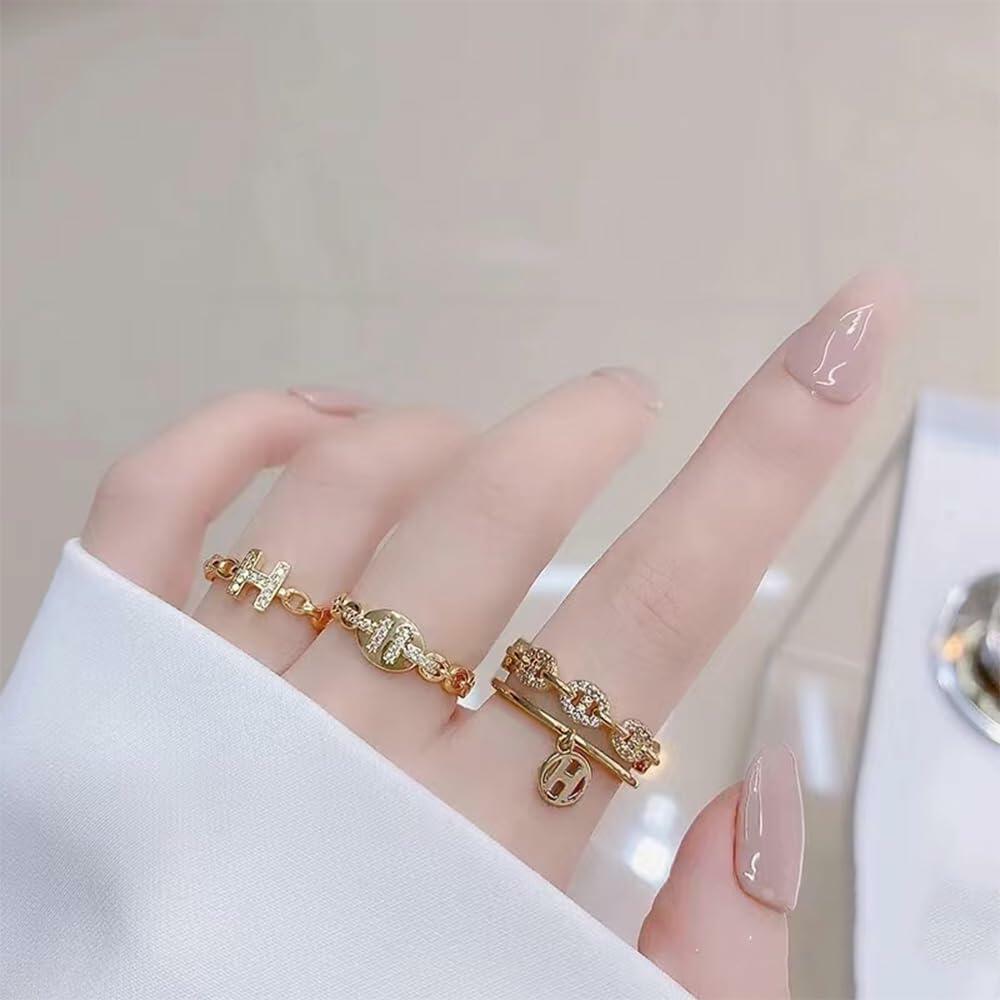JONAYUOV 18k Gold Plated Cubic Zirconia Adjustable Open Ring Women Gold C