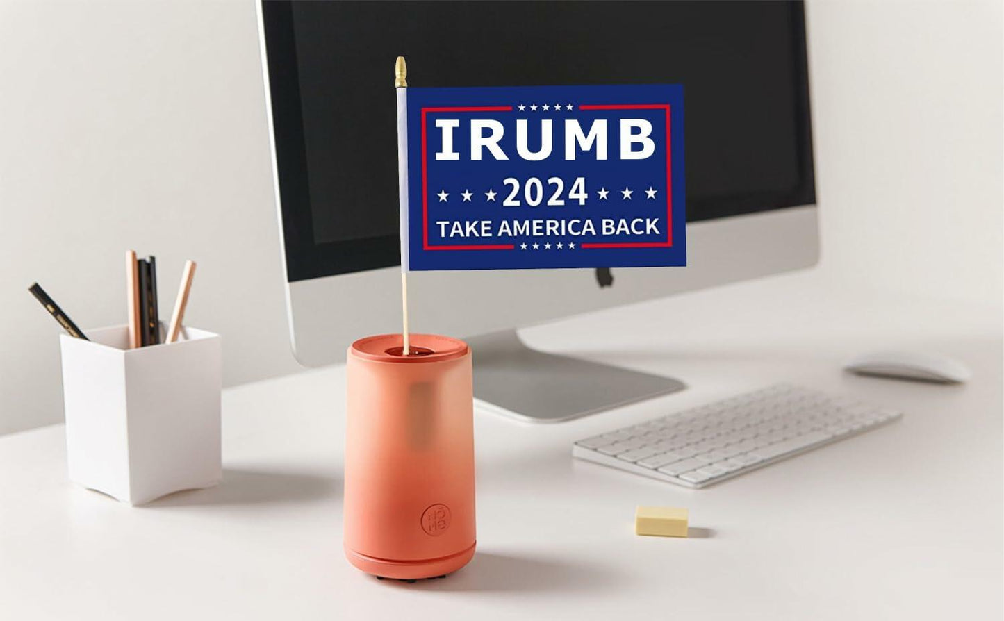 Fisottey Irump 2024 Flags 12 Pack 5x8 Inch Small Wooden Stick Multicolor