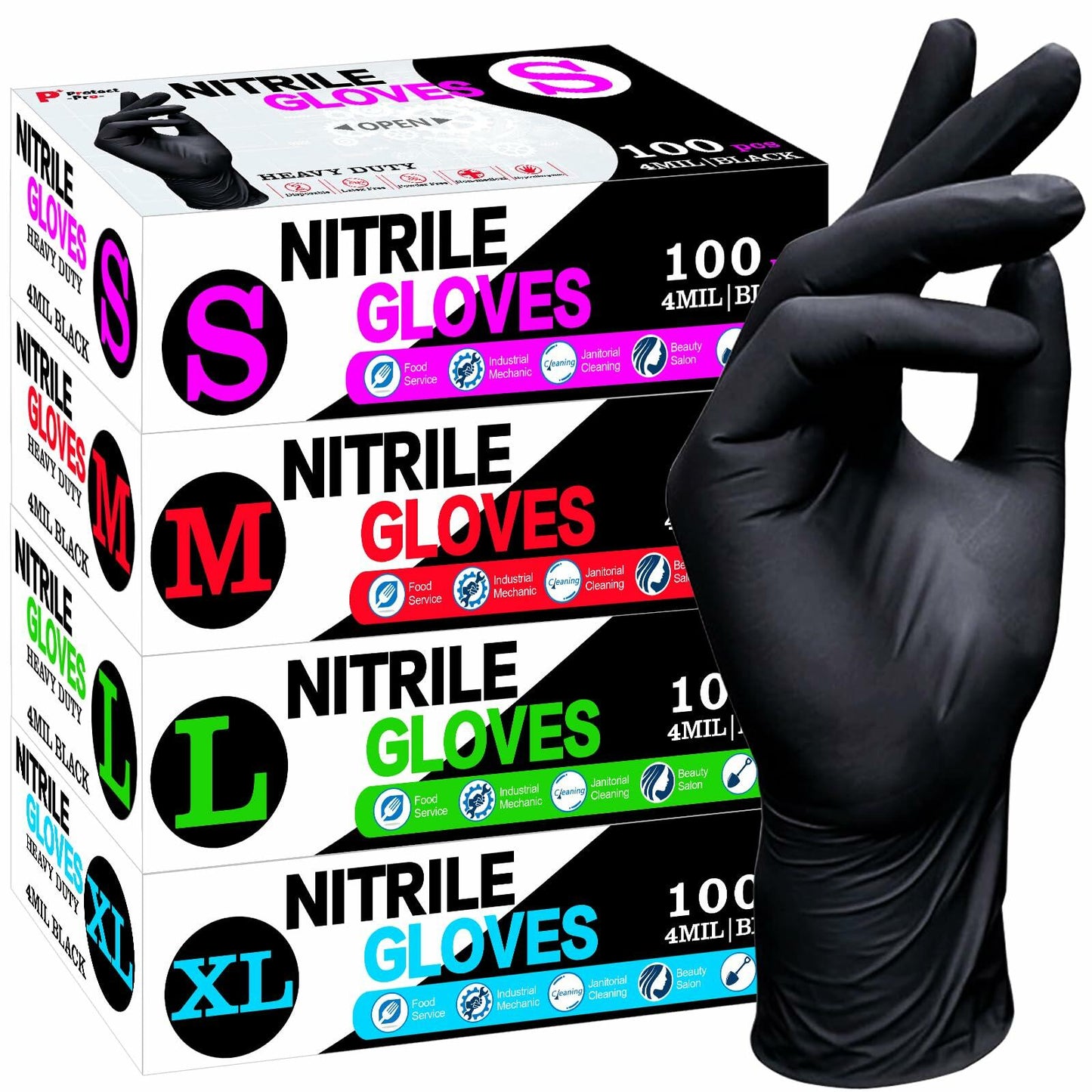 SANYU Nitrile Gloves Powder-Free Latex-Free Food Safe Black 100ct Size L