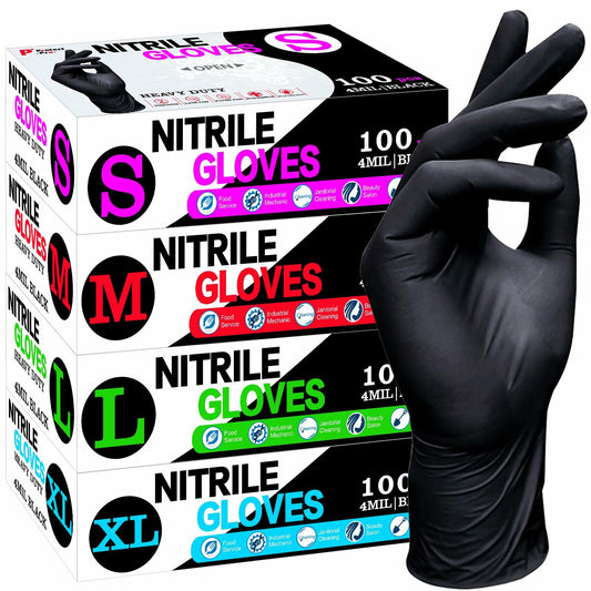 SANYU Nitrile Gloves Powder-Free Latex-Free Food Safe Black 100ct Size L