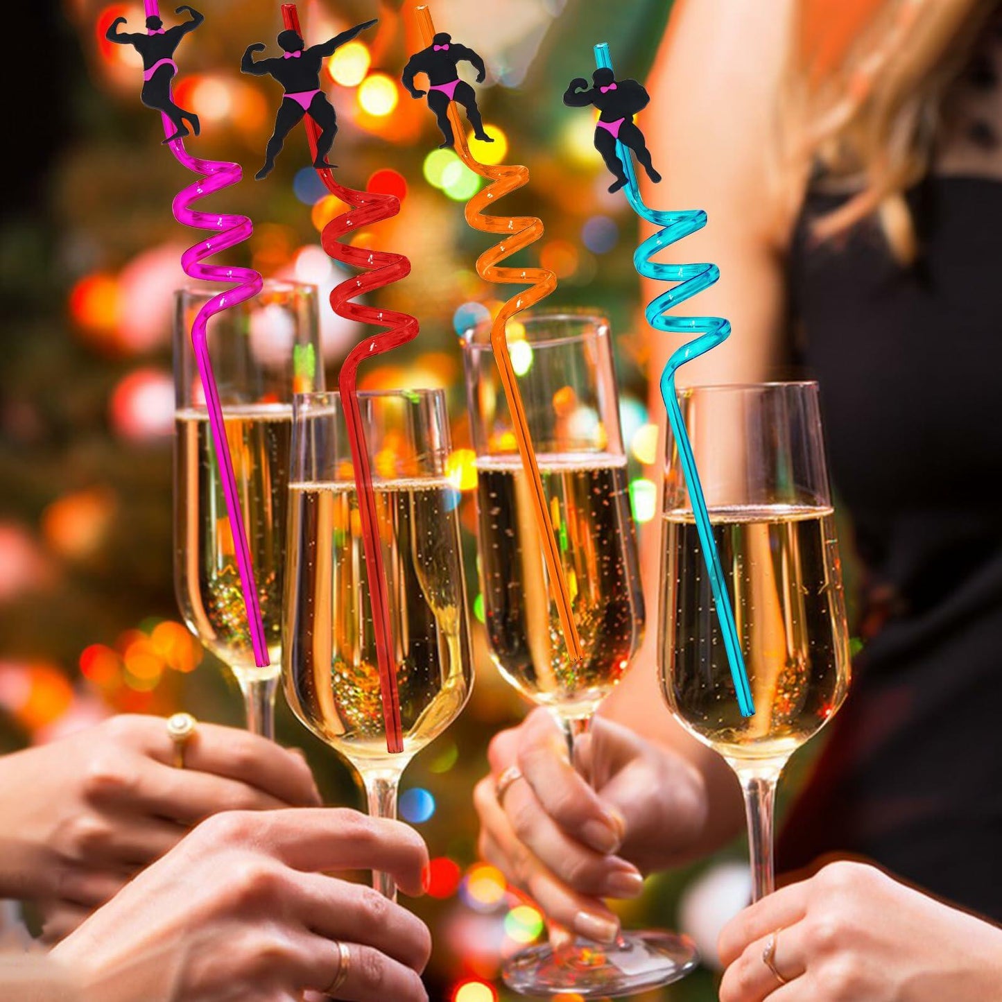 AYINOBY 24 Reusable Bachelorette Party Straws with 2 Cleaning Brushes Plastic