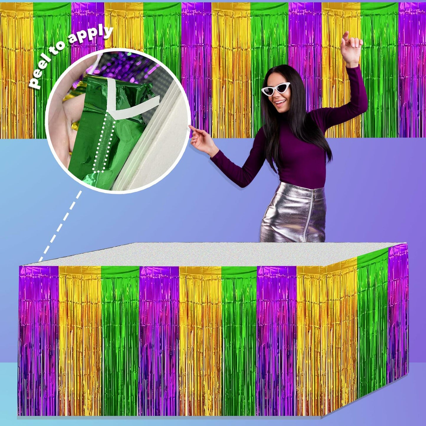 GiftExpress 2-Pack Mardi Gras Metallic Fringe Table Skirts Purple Foil Fringe