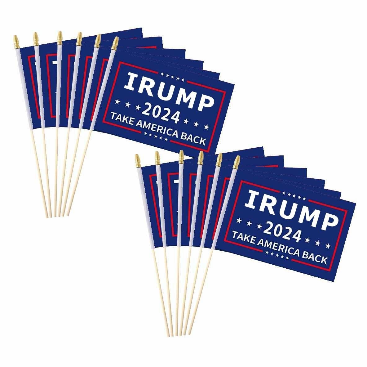 Fisottey Irump 2024 Flags 12 Pack 5x8 Inch Small Wooden Stick Multicolor