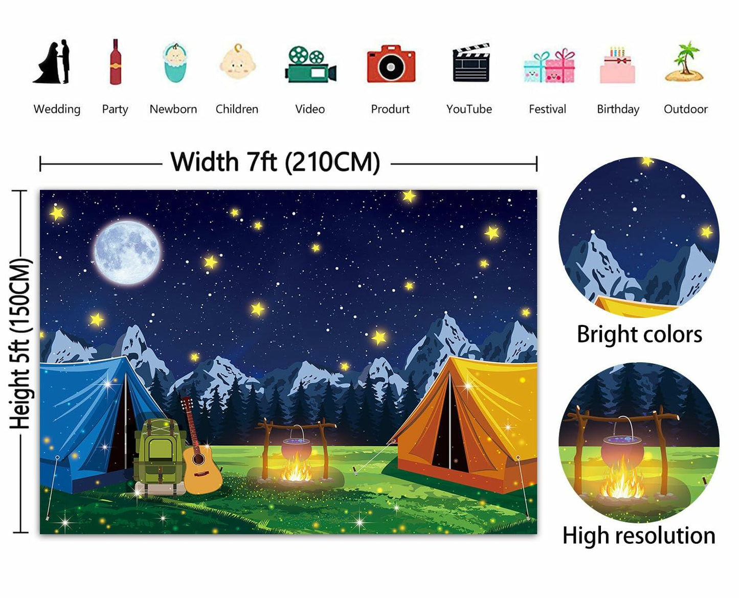 PGSWEER Camping Backdrop 7x5FT Blue Crepe Paper Campfire Mountain Banner