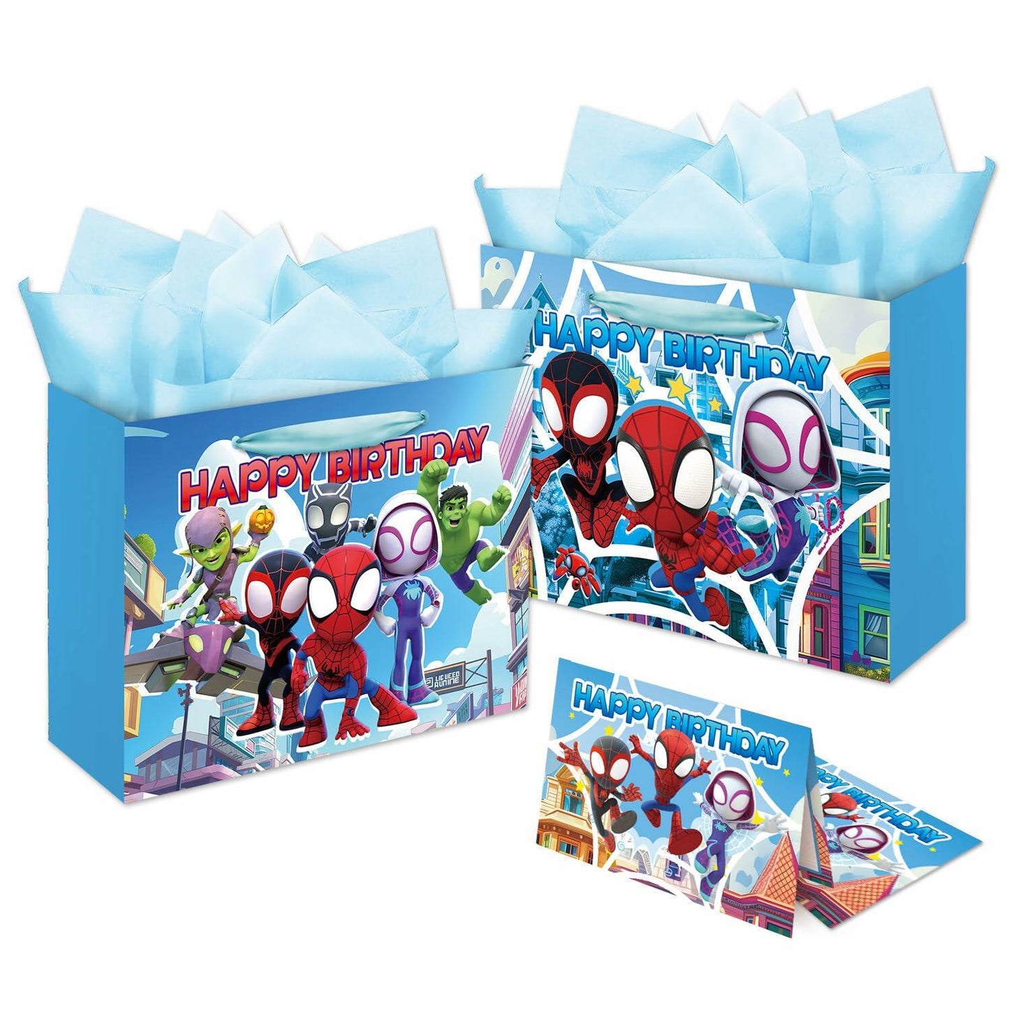 ZEZGERS 2PCS Spidey Gift Bag Set with Handle, Tissue Paper & Card - Multi