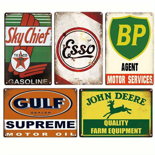 [Like New] Vintage Metal Signs Set Retro Italian Racing Gas Station Wall Decor