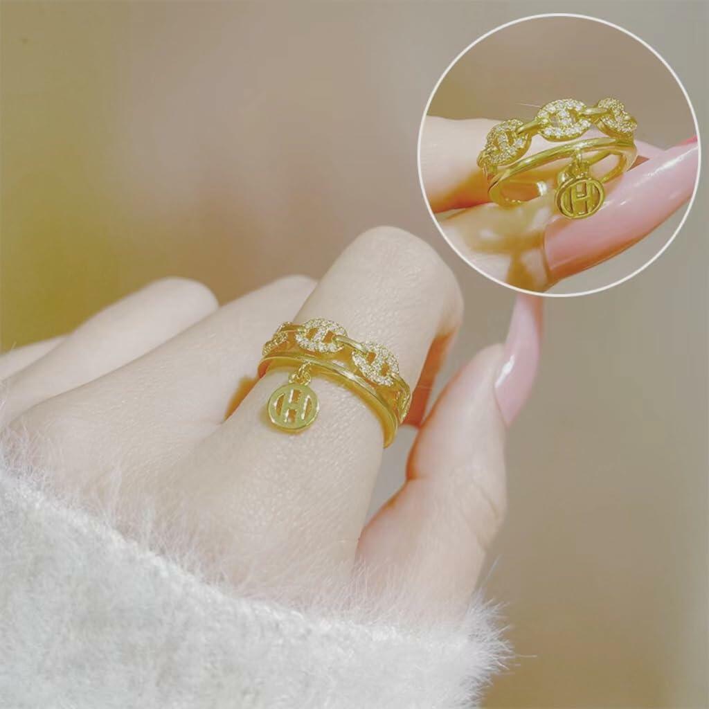 JONAYUOV 18k Gold Plated Cubic Zirconia Adjustable Open Ring Women Gold C