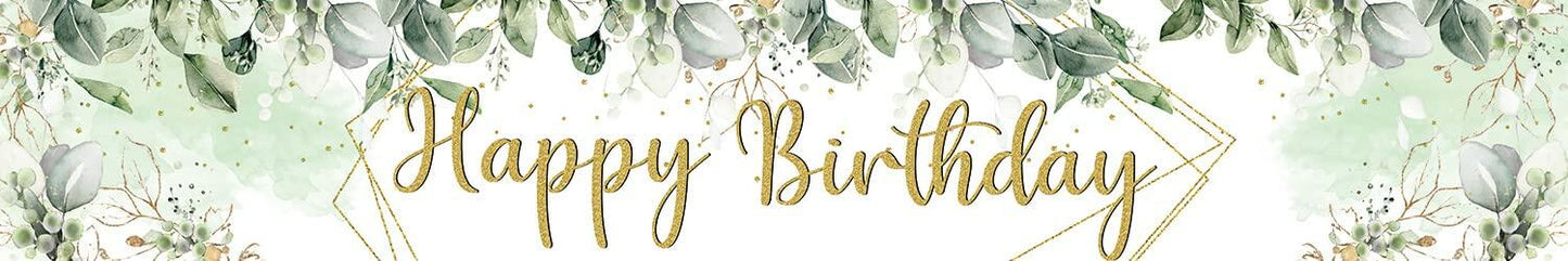 VOUORON Happy Birthday Banner 118in x 20in Greenery Succulent Eucalyptus