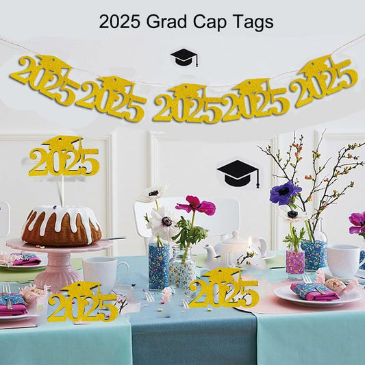 SDKI 30Pcs 2025 Gold Glitter Graduation Cutouts Tags Party Decoration