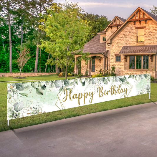 VOUORON Happy Birthday Banner 118in x 20in Greenery Succulent Eucalyptus