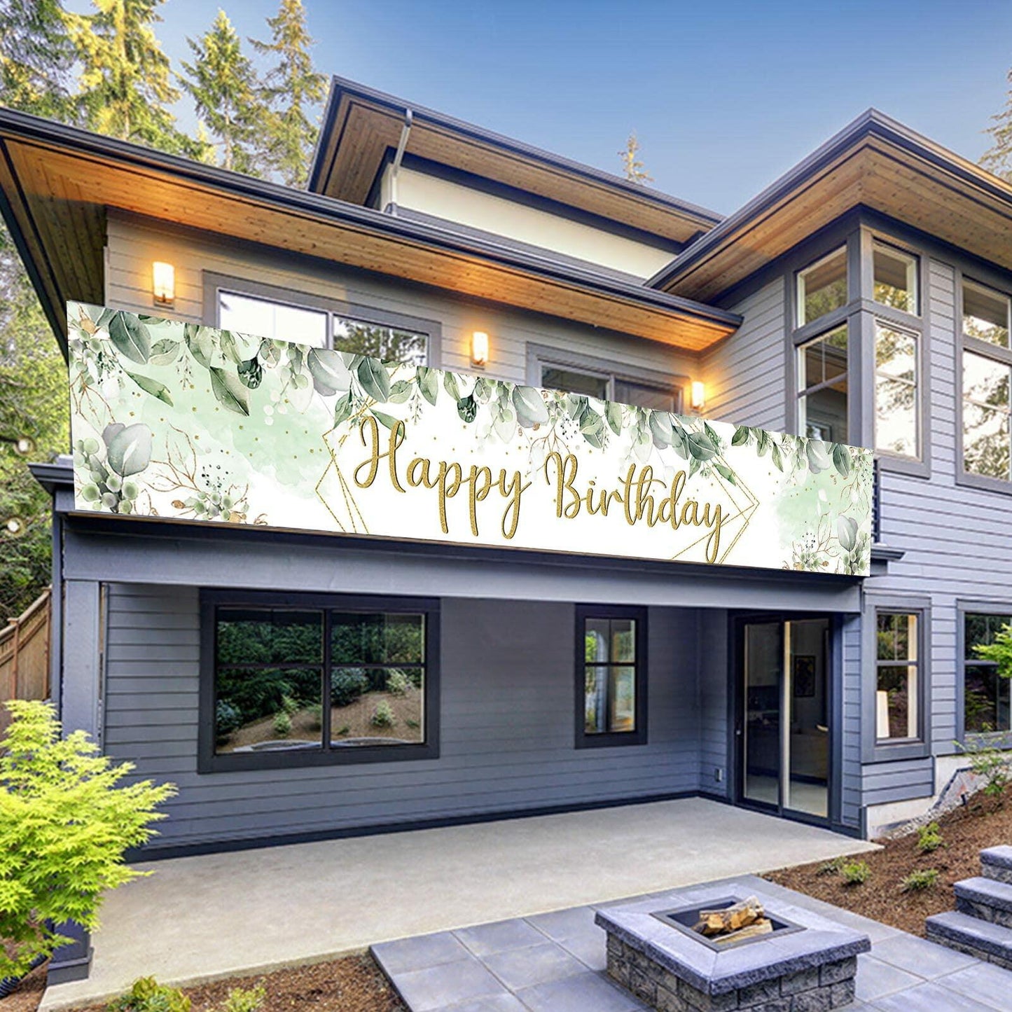 VOUORON Happy Birthday Banner 118in x 20in Greenery Succulent Eucalyptus