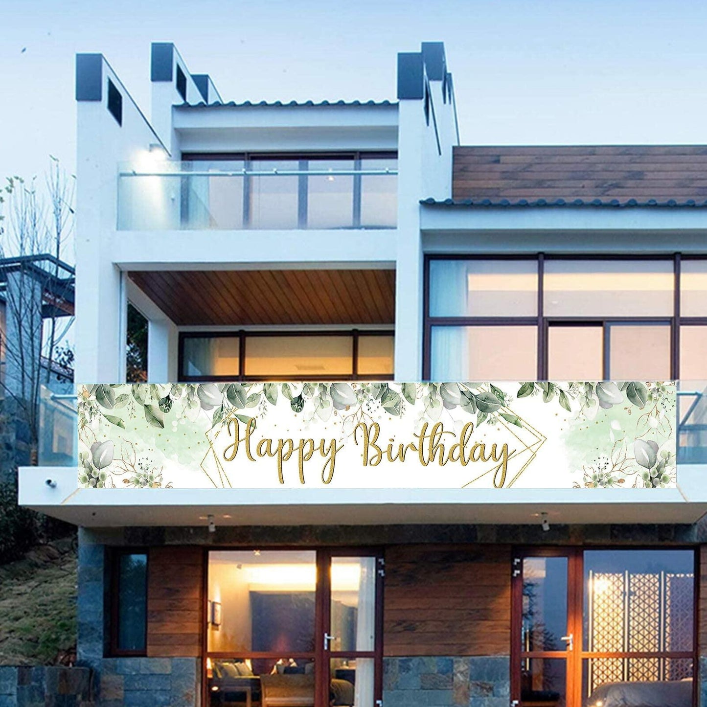 VOUORON Happy Birthday Banner 118in x 20in Greenery Succulent Eucalyptus